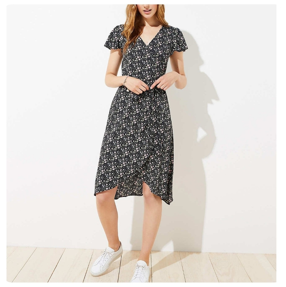 Loft Vine Flutter Midi Wrap Dress